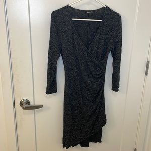 Grey Wrap Ruched Sweater Dress
